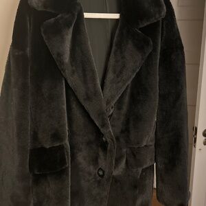 FREE PEOPLE KATE FAUX FUR DOUBLE BREASTED Jacket in black